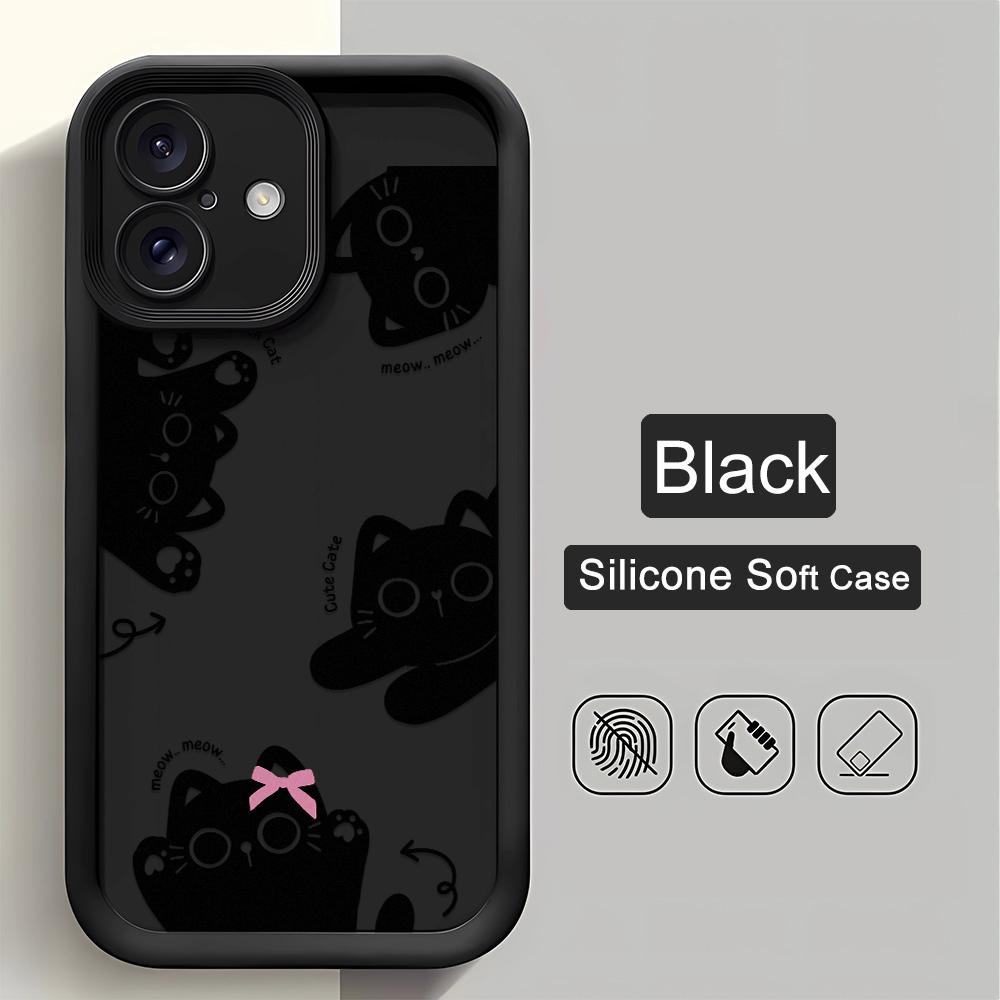 Cute Cartoon Cat Phone Case iPhone 15 Pro Max 11 12 13 16 14 Plus Silicone Shockproof Case Lens Protector Shell