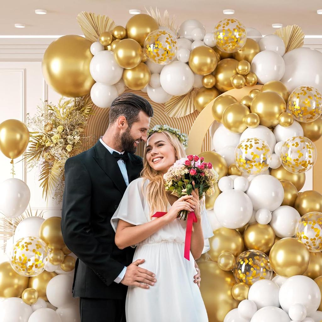 127Pcs white gold latex balloon set suitable for birthday parties, weddings, Valentine's Day party decoration