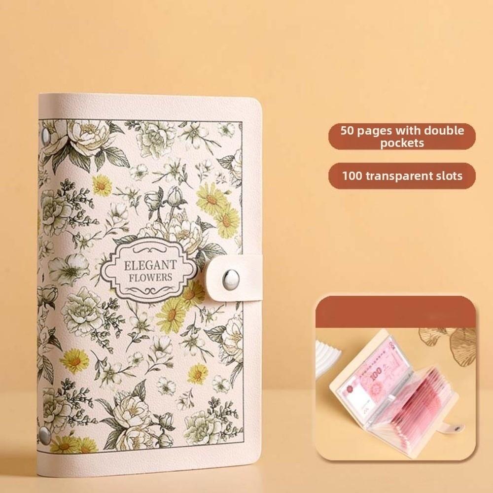 A6 Cash Budget Ledger Flower Printed Leather Savings Book Button Notebook for Money  Office