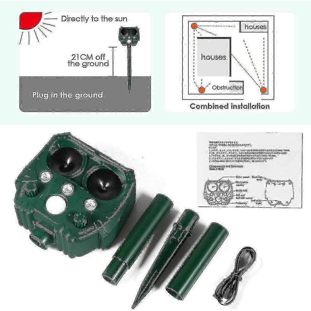 Ultraschall-Fuchsabweiser, Solarbetrieben und Wasserdichtes Tierabwehrmittel, Taschenlampe und USB-wiederaufladbar Edition 1218