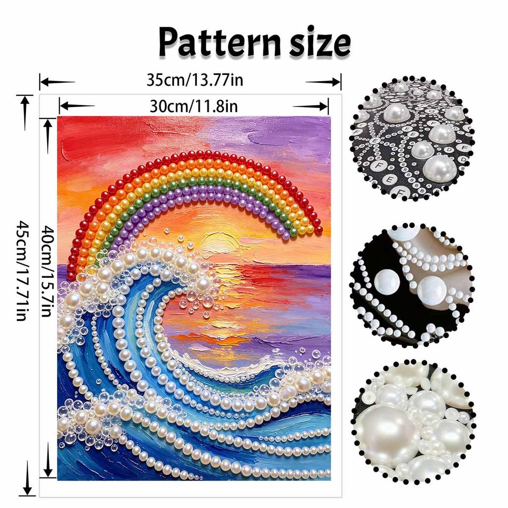 Frameless Pearl Bead Painting Kit Rainbow Ocean Wave Pattern DIY Sparkling Art Canvas Creative Leisure Craft for Adults Wall Decor Home Gift