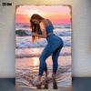 Pc Beautiful Female Silhouette At Sunset Beach Sign Vintage Rustic Metal Plaque Xcm Metal Sign
