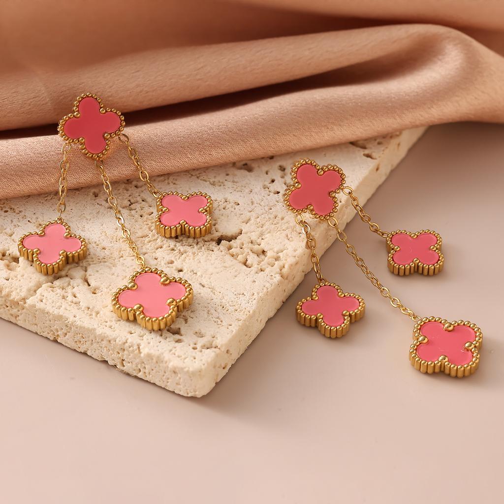 13mm Four-Leaf Clover Tassel Earrings Light Luxury Fashion Fresh Sweet Ladies Earrings