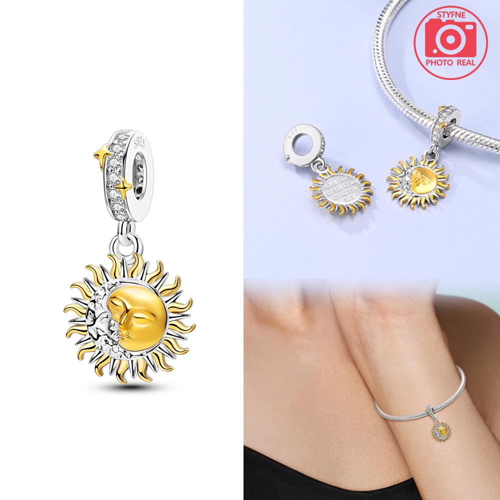 Dazzling Star And Moon Ship Double Layer Pendant Copper Colors For Charms Copper Colors Original Bracelet For Jewelry Making