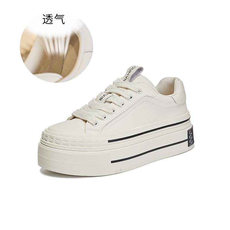 Leather little white shoes women's 2025 spring new women's muffin baseplate shoes versatile casual shoes heightening sports women's shoes