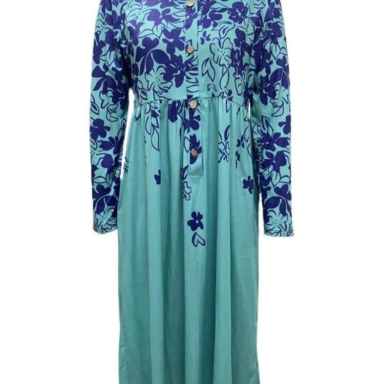 Moda Estiva Abito con Stampa Floreale Casual Ampio Manica Lunga Girocollo Nuovo Stile Temperamentale