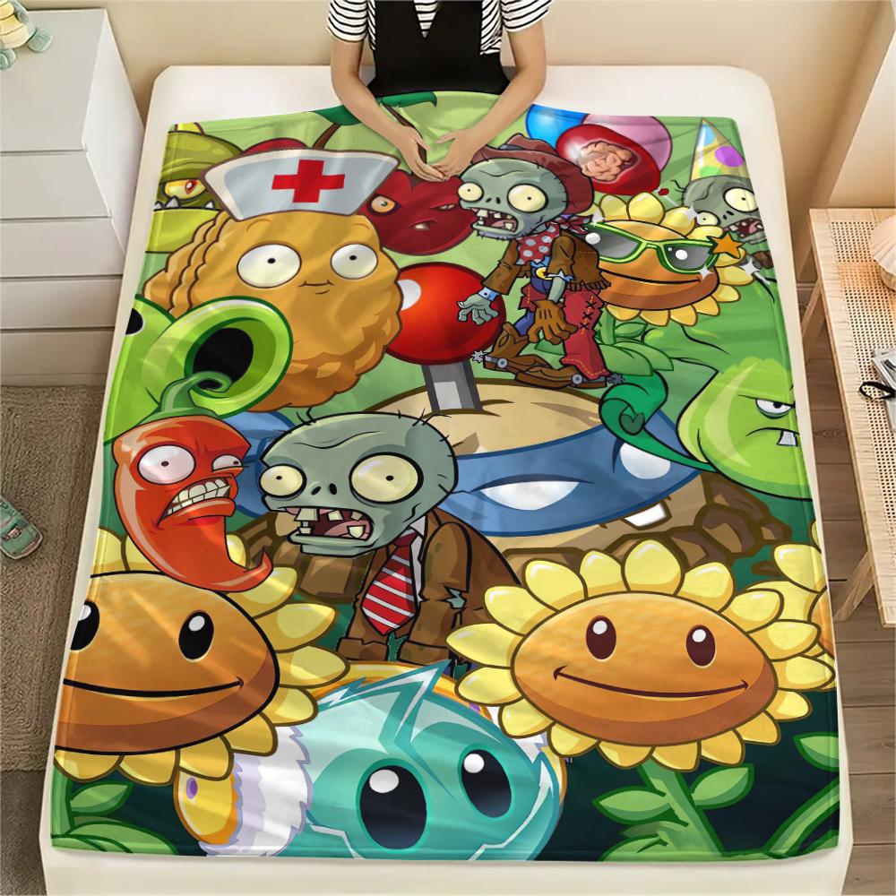 1Pc Zombie Plant Fight Print Flannel Blanket, High quality Comfortable for All Seasons, Home Decor, Warmth and Comfort, Perfect for Gifts