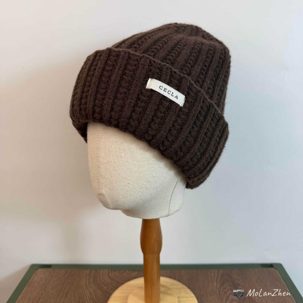 Autumn and Winter Fabric Label Knitted Hat Couple Versatile Street Ear Protection Solid Color Simple High-end Thick Needle Wool Hat