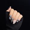 Handmade Press-On Nails With Floral Design Black French Tip Short Style Women Halloween Christmas Party