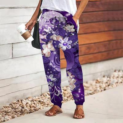 Dames Broek met Bloemenprint Vetersluiting Elastische Taille Losse Broek Casual Lange Broek Broek met Zakken