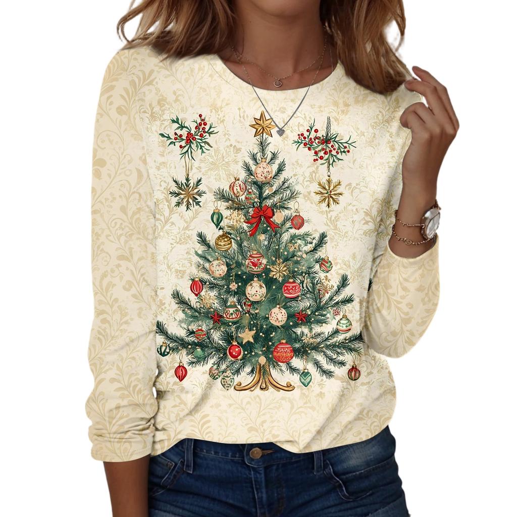 Women's Casual Christmas Print Long Sleeve Neck Top