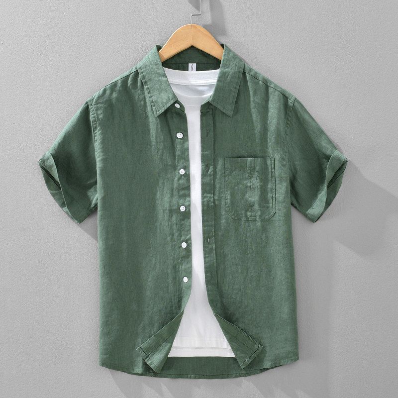 Foreign Trade Surplus Summer New All-Linen Short-Sleeve Shirt for Men, Loose Casual Half-Sleeve Shirt, Trendy Simple Top
