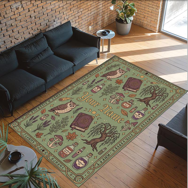 Forest Theme Crystal Velvet Floor Rug Personalized Custom Name Text Warm Carpet Home Decoration