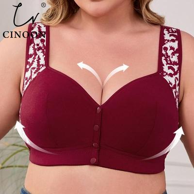 Dámská podprsenka s předním zapínáním, bez kostic, velká velikost, s potiskem, široká ramínka, push-up, prodyšná, měkká, 1-7XL