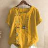 2025 Summer Women's Trendy Embroidered Cotton-Linen Short Sleeve T-Shirt - Korean Fashion