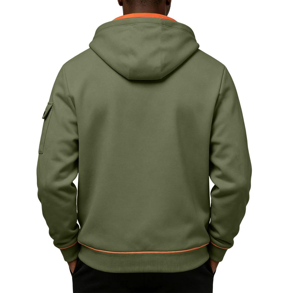 Men's Hoodie with Zipper Arm Pocket - Casual Hooded Sweatshirt for Spring Everyday Wear