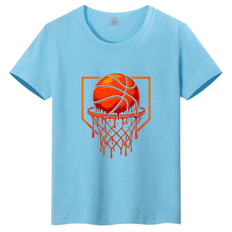 Rebounding basketball childrens Tshirt pure cotton round neck fashionable parentchild outfit candy color family outfit