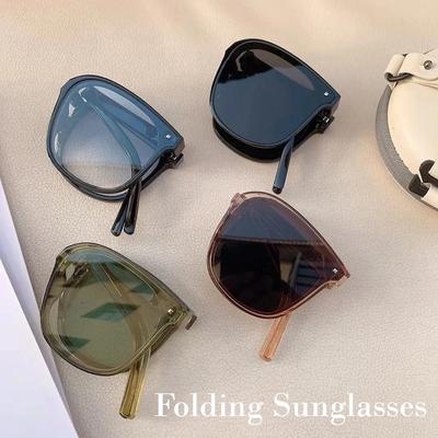 New Folding Sunglasses with Case Sun Glasses Vintage Women's Oval Sunglasses UV Resistant Sun Glasses Beach Casual Eyewear