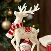 Charming Winter Table Decor Christmas Reindeer Snowman Resin Figurine, White Deer Statue with Red Scarf, Festive Mantelpiece Display Holiday Tabletop