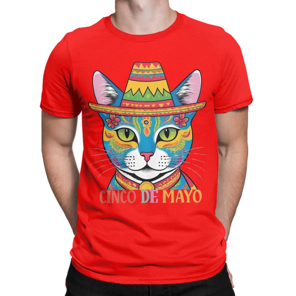 Unisexs TShirts Cinco De Mayo Cat Funny Cotton Tees Short Sleeve Mexican T Shirt Round Collar Tops Summer