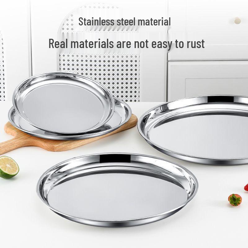 Stainless Steel Multi-Purpose Round Tray - Large Plate for Vegetables, Fish, Barbecue, Commercial or Household Use