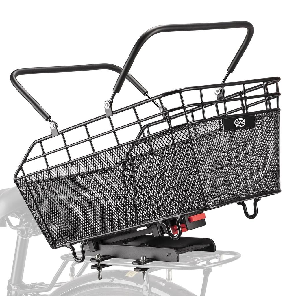 CXWXC Bicycle Rear Basket, Heavy-Duty, Large Capacity, Easy Installation, Metal Rear Basket with Detachable Waterproof Cover