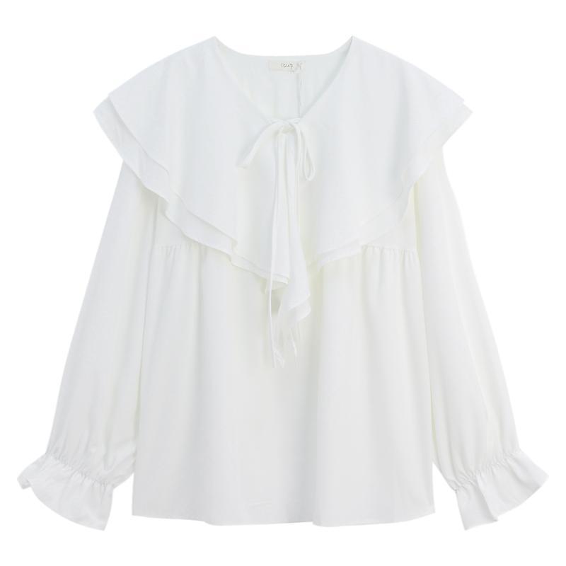 Vintage Sladké Volánkové Košile Dámské 4XL Bílé Elegantní Oversize Ochrana proti Slunci Blůzy Korejský Roztomilý Zvonový Rukáv Volné Ležérní Topy