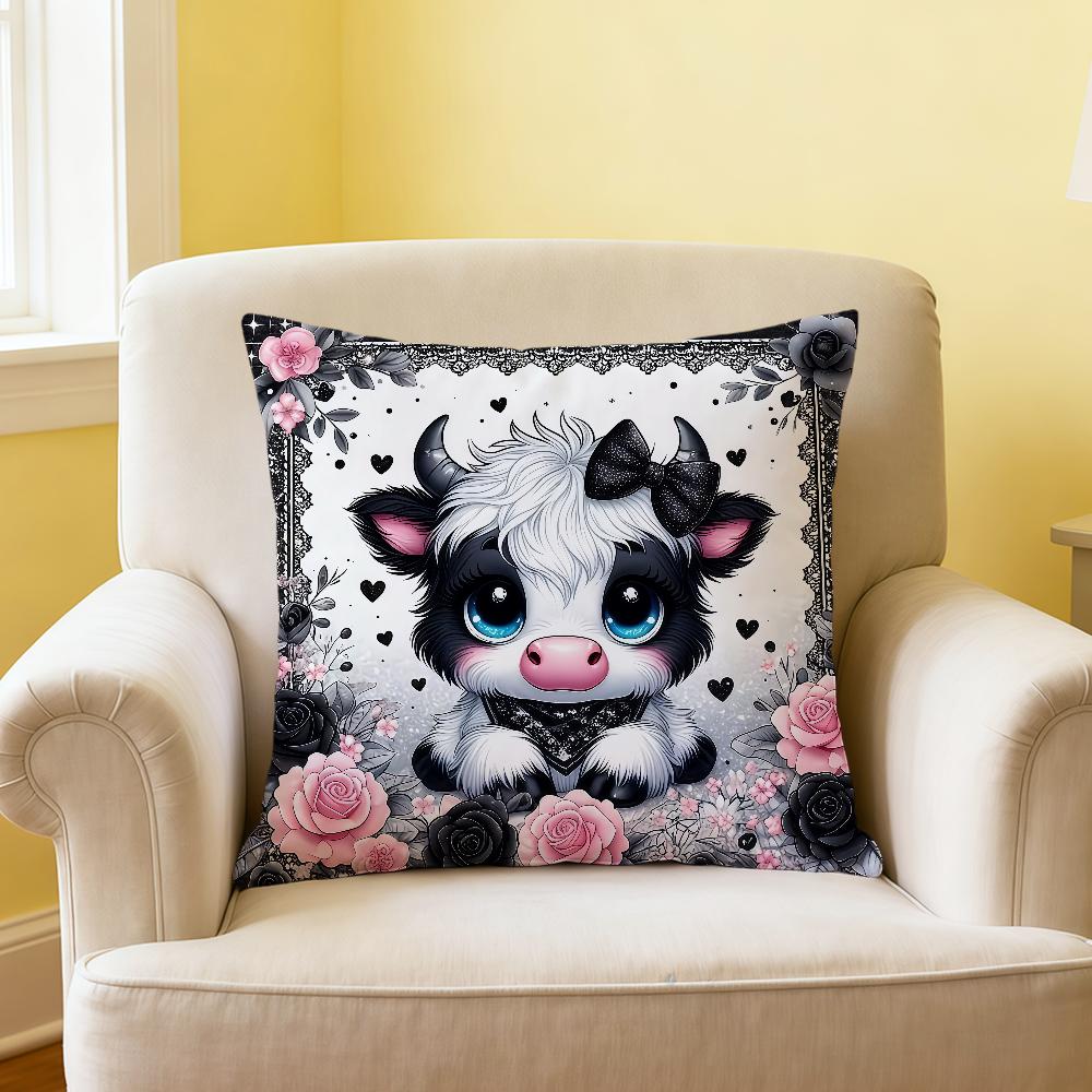 

fashion cute cartoon Highland cow Lucky cushion cover soft Comfort Pillow Case Sofa Living Room Home Decor Protective Covers 40cmx40cm