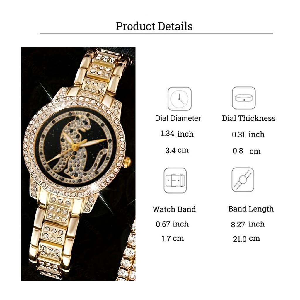 Fashion Light Luxury High-end Sense Diamond Set Steel Belt Large Disc Women's Quartz Watch Set 6 Pieces Set, Suitable for Christ
