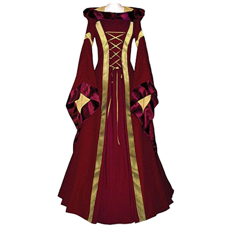 Medieval cos victorian vintage hooded dress flared sleeve court banquet show dress