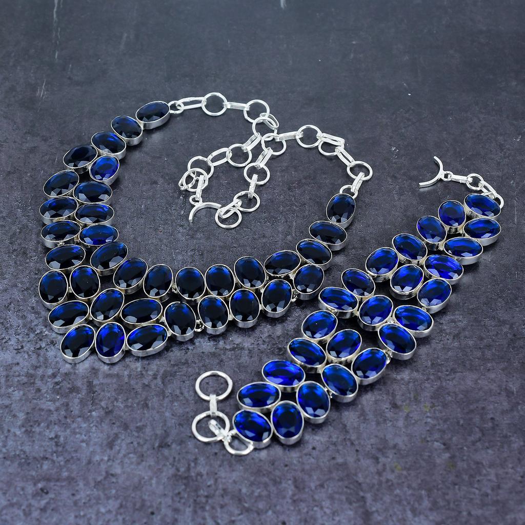 London Blue Topaz Gemstone Handmade 925 Sterling Silver Jewelry Set H6i38