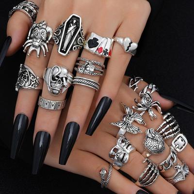 Skull Bat Spider Ring Set Dark Gothic Retro Exaggerated Finger Ring 23-piece Set