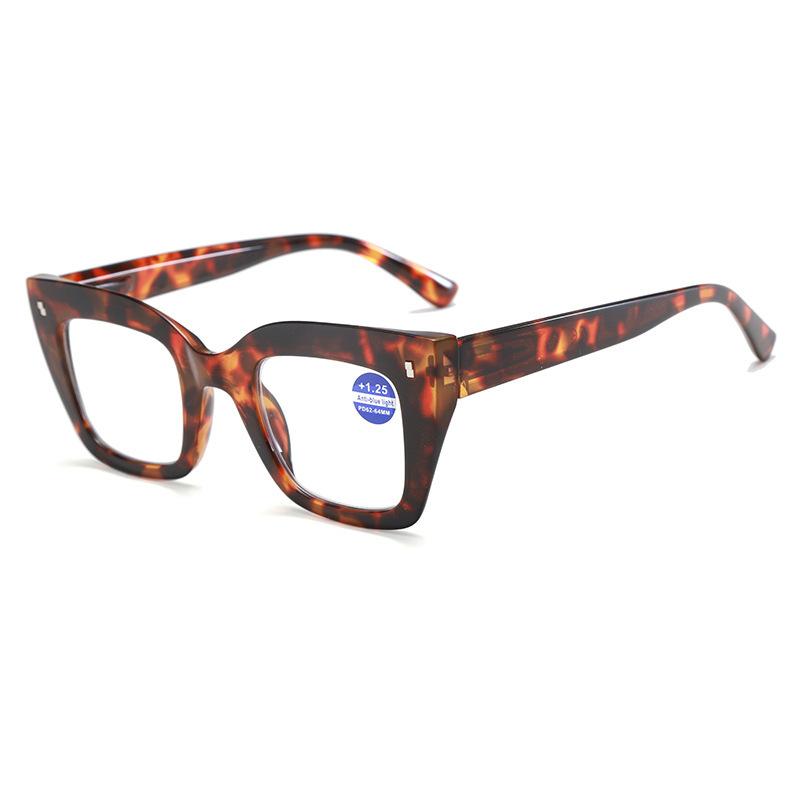 

Модные очки для пресбиопии с толстой оправой и большой оправой, модные очки с радужным цветовым соответствием, защищающие от синего света, весенние очки +250 леопардовый