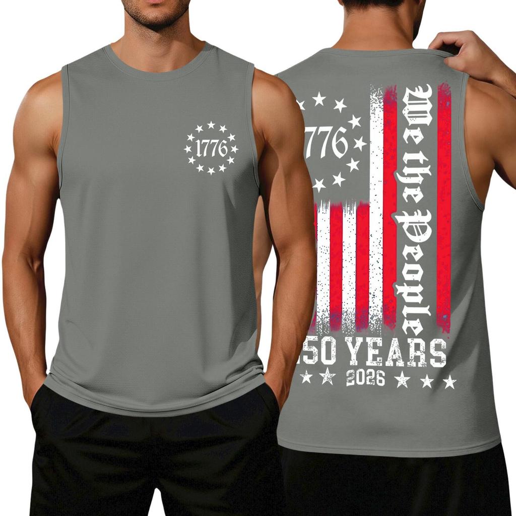 Men's Loose Fit Sleeveless Tank Top Independence Day Print Casual Workout Shirt 1776 Graphic We The People Design 250 Years 2026