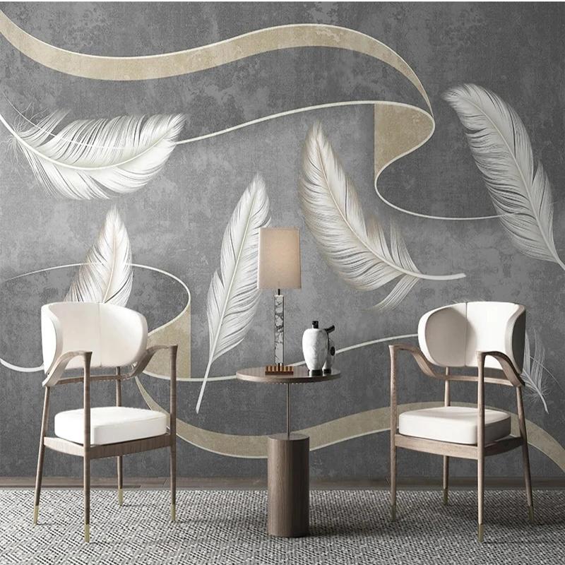 Custom Mural Wallpaper Nordic Light Luxury Retro Feather Wall Paper Living Room Tv Sofa Bedroom Background Wall Decor 3d Fresco