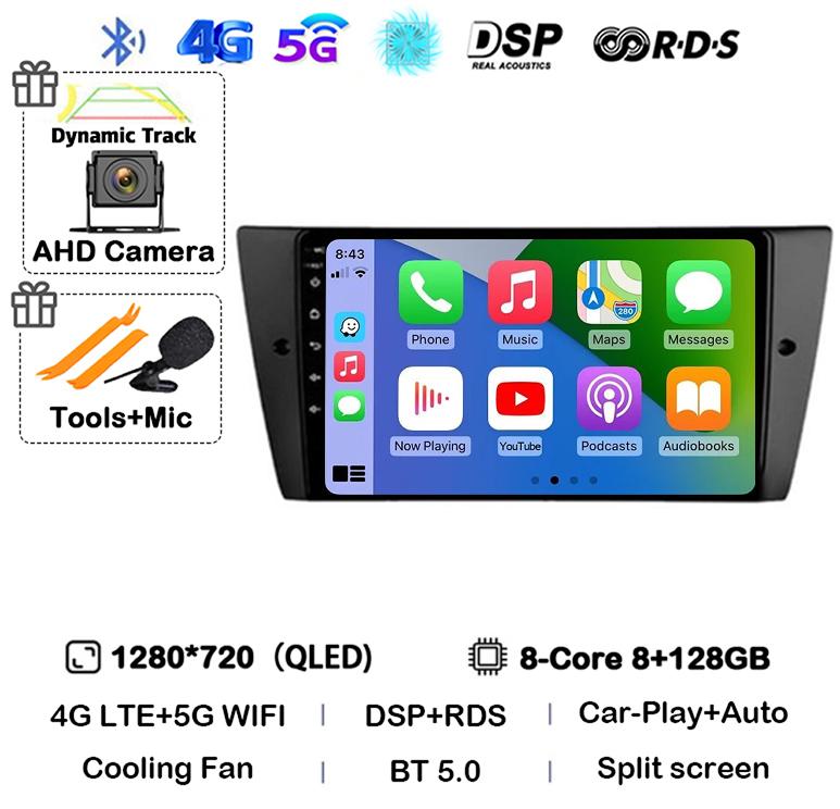 Android 14 Wireless Carplay Auto Car Radio For BMW E90 E91 E92 E93 3 Series Multimedia Stereo Video Player Head Unit GPS WIFI+4G
