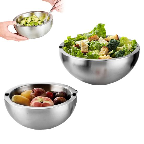 Salad Bowl 304 Stainless Steel Double Wall Insulated Serving Bowl with Non-Slip Base Hot Cold Dishes Buffet Serving Bowl