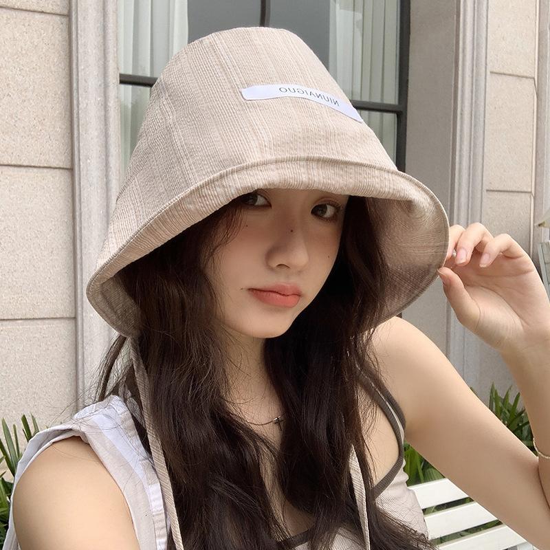 

Small fresh striped fisherman s hat children summer versatile large brim strap face covering UV protection baby hat basin hat One Size хаки