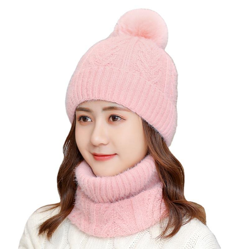 Autumn and winter new velvet scarf two-piece cover hat men's and women's knitted hat adult ear protector hairball wool hat