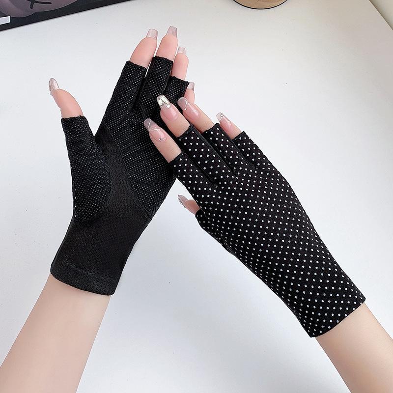 Women’s Summer UV Protection Gloves, Cotton Breathable Stretch Gloves, Anti-Slip Half Finger Gloves for Driving Riding Outdoor