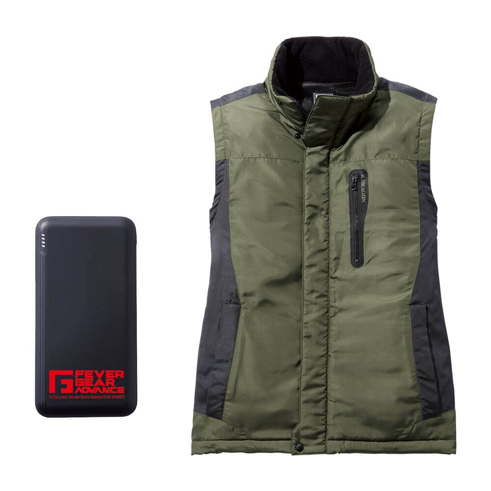 Jichodo FEVER GEAR FGA79010 Electric Heated Vest with Size Army Green Z-DRAGON Built-in Heater, M, 40,