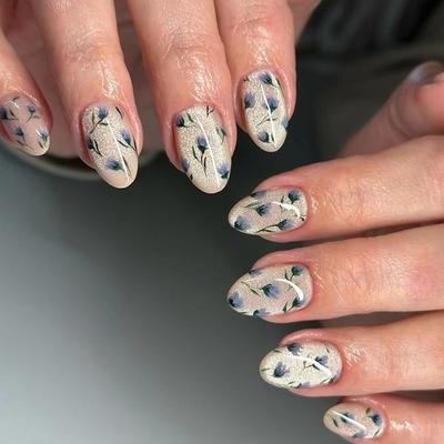 Kattöga Falska Naglar Konsttabletter Nagelkonsttabletter Nagelkonstplåster Korta Mandelformade Naglar Europeiska och Amerikanska Blomnageltabletter 30 Stycken