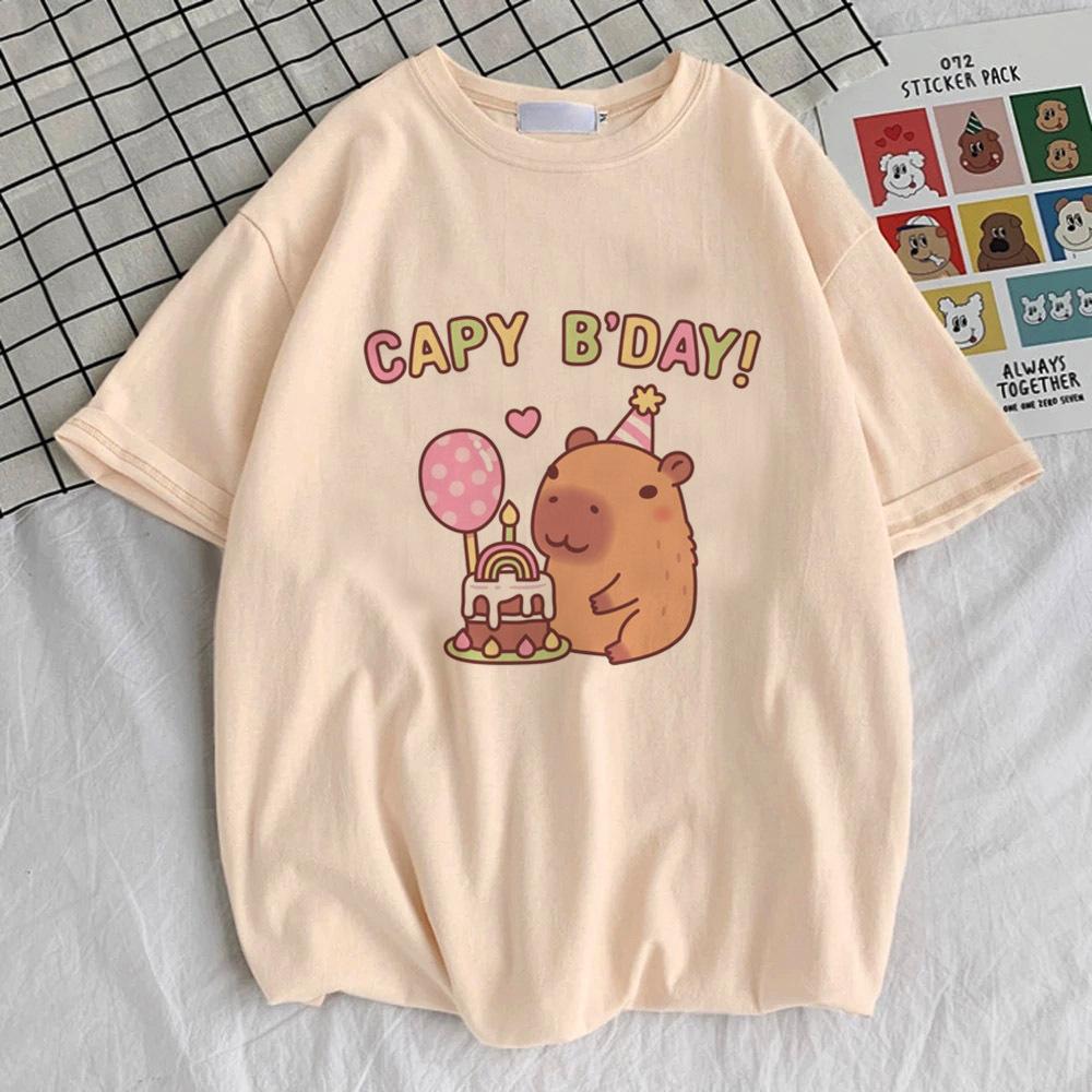 Capybara Top Tees Teen Streetwear Korean Clothes Trendy Anime Classic Top Tees Hip Hop Graphic Psychedelic Gothic Kawaii 80s
