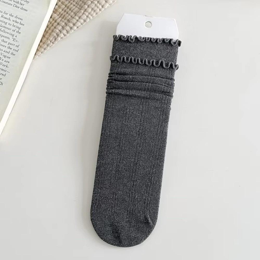 1 Pair Solid Color Ruffle Socks Vertical Stripes Korean Style Socks Comfy Frilly Socks  Daily Wear