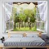 Wald vor dem Fenster Landschaft Wandteppich Hängen grüne natürliche Pflanzen Bohemian Hippie Psychedelic Schlafzimmer Home Decor
