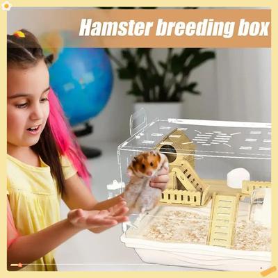 Sturdy Hamster House Large Space Hamster House Small Animal Habitat Stable Solid Wood Hamster Breeding Box for Gerbils