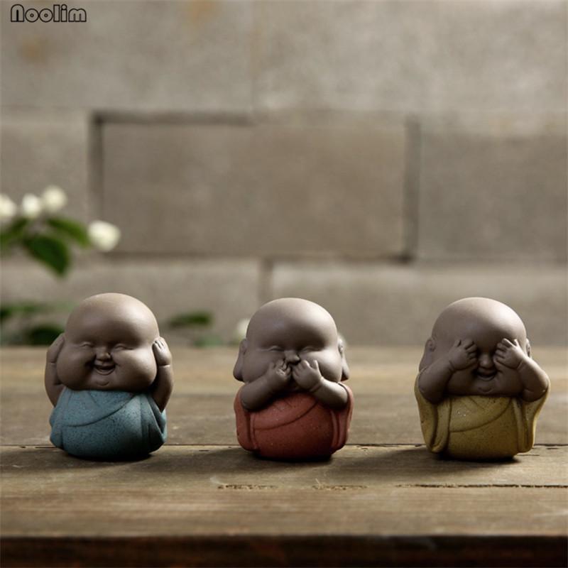 

3PC Маленькая статуя толстого монаха Керамические украшения Статуя Будды Маленький монах Чай Домашнее животное Декор для рабочего стола Ремесло