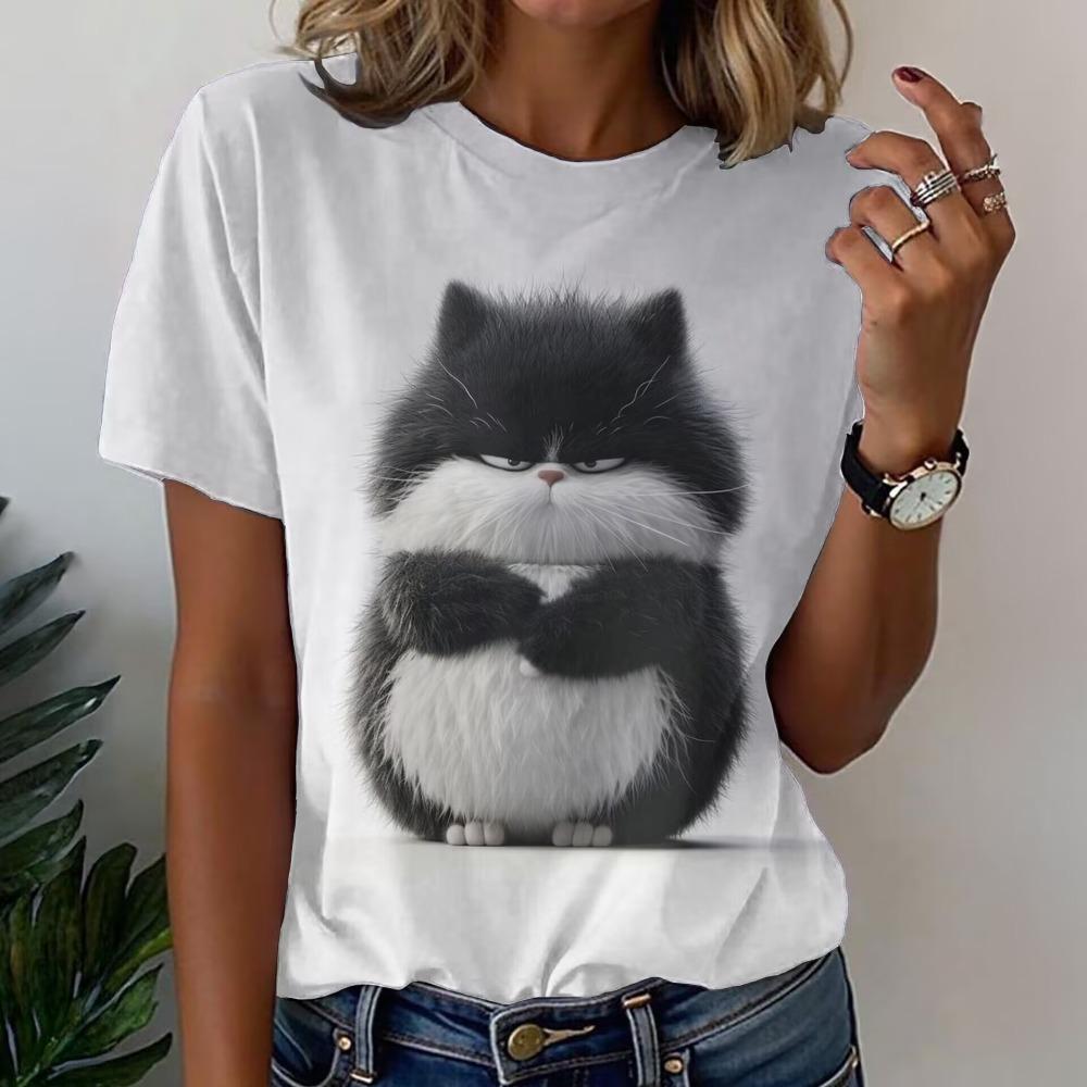 

Multi-design Women s 3D Cartoon Cat Print T-Shirt Casual Short Sleeve Crew Neck Summer Blouse M