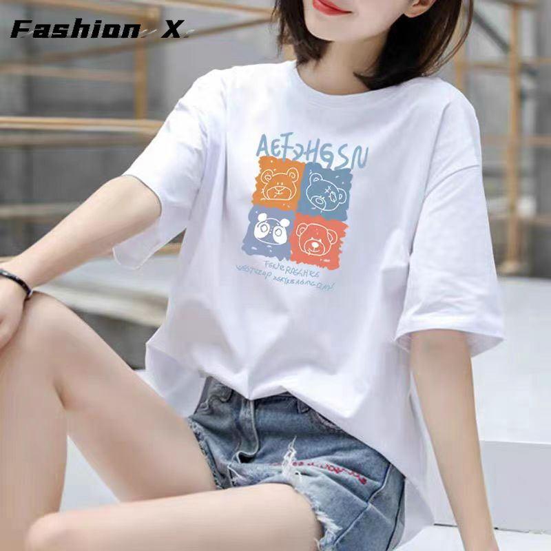 White Cotton Short-sleeved T-shirt Women Loose Fashion Versatile Breathable