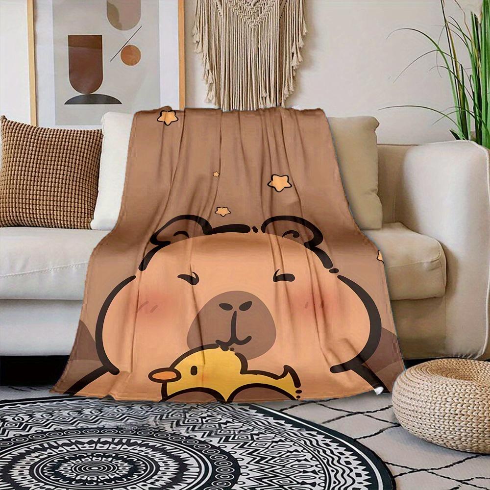 Weiche Flanell Cartoon Capybara mit Enten-Print Überwurfdecke - Digitaldruck Wendbar Polyesterflanell, Ganzjahres-Kuscheldecke für Zuhause Büro